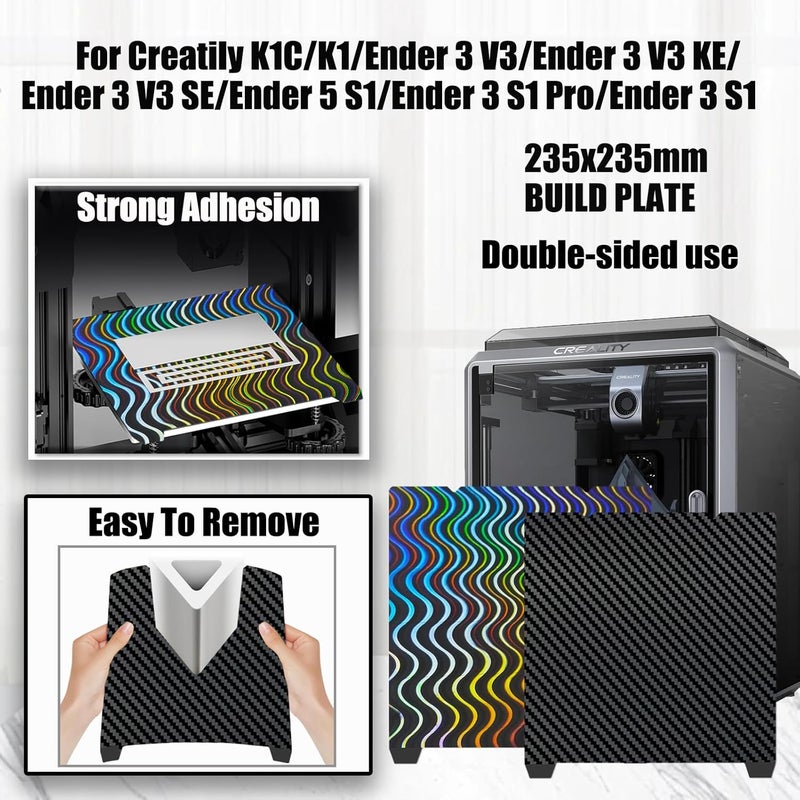 Wefuit JUUPINE Upgraded Wave Line+Carbon Fiber PET Build Plate for K1C/K1/Ender 3 V3/Ender 3 V3 KE/Ender V3 SE/Ender 5 S1/Ender 3 S1 Pro/Ender 3 S1,235X235mm Spring Steel Sheet Plate 3D Printer Platforms. - Image 5